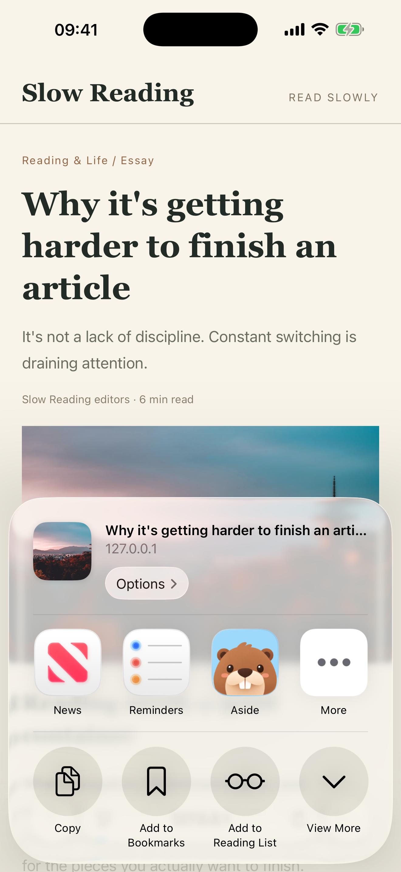 iOS Share Sheet offering Aside while saving an article from Safari